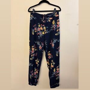 Blue Floral Pleated Trousers with Tie
